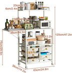 JKGHK Tall Kitchen Storage Cabinet Rack, Pantry Cabinet Storage Cart Sideboard with Wheels, Kitchen Cart with Extension Table, Freestanding Sideboard Buffet Cabinets(120cm/47.2in)
