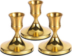 3 Pcs Brass Gold Taper Candle Holders, Vintage Metal Candlestick Holders Set for Dining Table, Wedding & Party Centerpiece Decor, Fits Standard Taper Candles, Mantel & Home Decorations