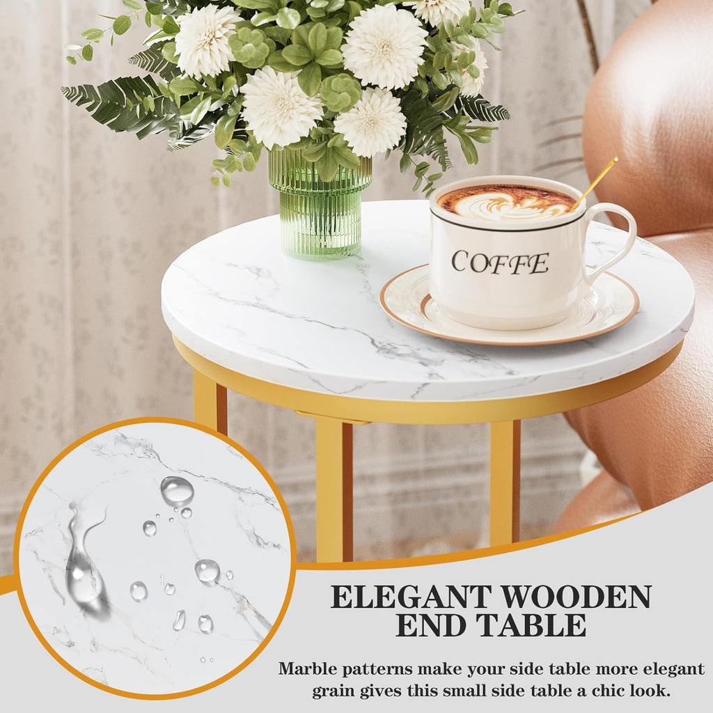 C Shaped End Table, Couch Side Tables for Living Room, Round Sofa End Table with Metal Frame, Small Wooden Snack Table for Bedroom, Small Spaces, Easy Assembly (Gold,2pcs)