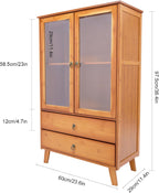 4 Tiers Bamboo Buffet Sideboard with Acrylic Doors,Floor Standing Pantry Cabinet with 2 Drawers for Kitchen Living Room
