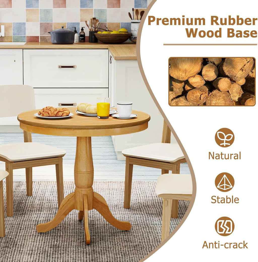 Giantex Round Dining Table for 2-4 People, 32" D X 30" H Wooden Kitchen Table with Spacious Tabletop, Pedestal Base, Leisure End Tables for Bar, Kitchen, Dining Room, Restaurant, Natural