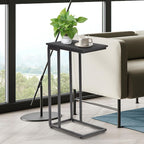 C-Shaped End Table, TV Tray Set of 2, Couch Side Laptop Desk, for Living Room, Bedroom, Small Spaces, Black, 2 Pack