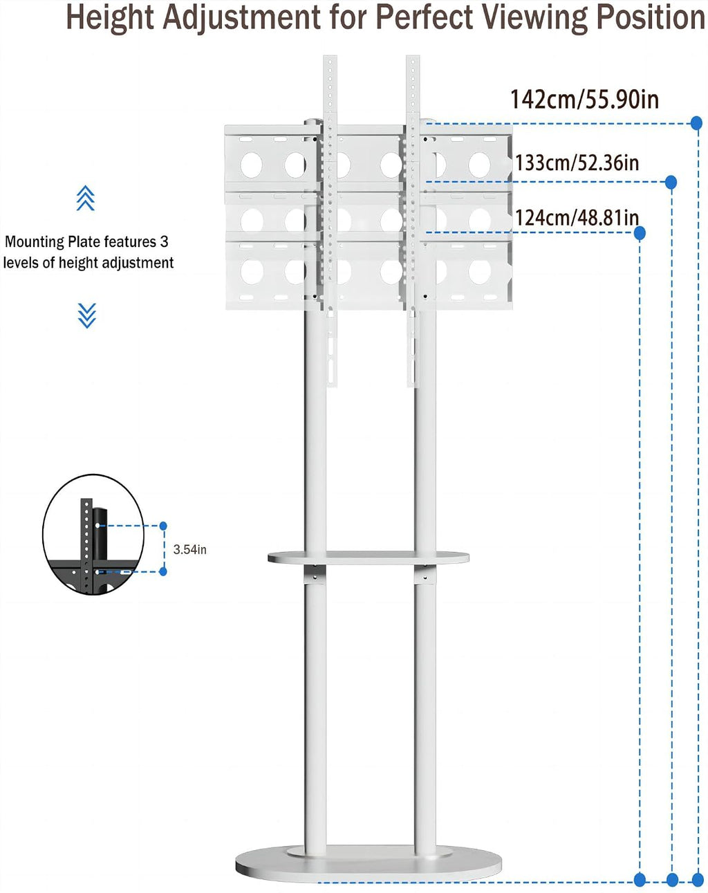 unho White Floor TV Stand with Shelf for 45-75 inch Flat LCD LED Screen TVs | Sintered Stone TV Stands Height Adjustable Heavy Base Standing TV Mount VESA 600x400 for Restroom Meeting Bedroom