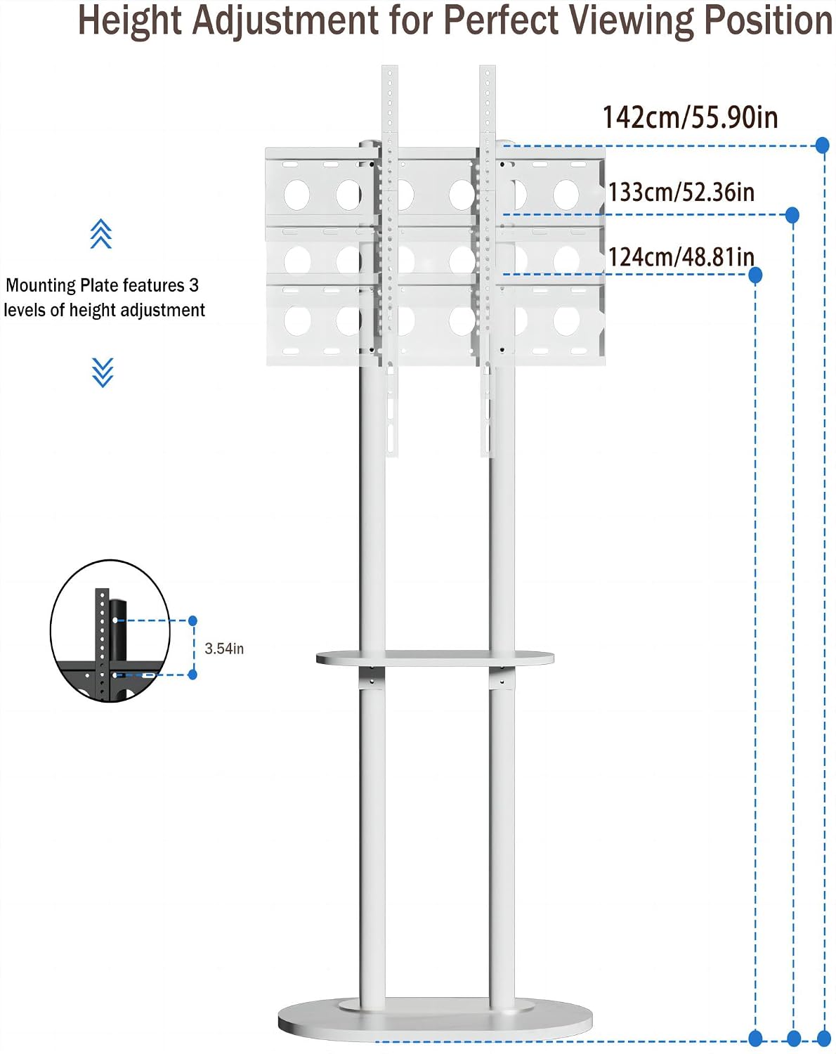 unho White Floor TV Stand with Shelf for 45-75 inch Flat LCD LED Screen TVs | Sintered Stone TV Stands Height Adjustable Heavy Base Standing TV Mount VESA 600x400 for Restroom Meeting Bedroom