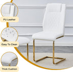 Glass Dining Table Set for 6, Modern Kitchen Table Set for 6, 71" Tempered Glass Tabletop with U-Shaped Gold Base, 7 Ppiece Large Dining Room Table Set with White PU Leather Chairs