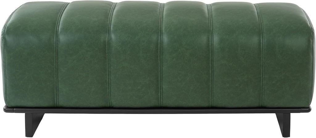 Christopher Knight Home Lamie 49.13" Faux Leather Upholstered Dining Bench, Wooden Entryway Bench, Long Sofa Footstool for Living Room, Bedroom End of Bed Bench, Green+Black