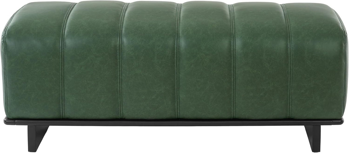 Christopher Knight Home Lamie 49.13" Faux Leather Upholstered Dining Bench, Wooden Entryway Bench, Long Sofa Footstool for Living Room, Bedroom End of Bed Bench, Green+Black