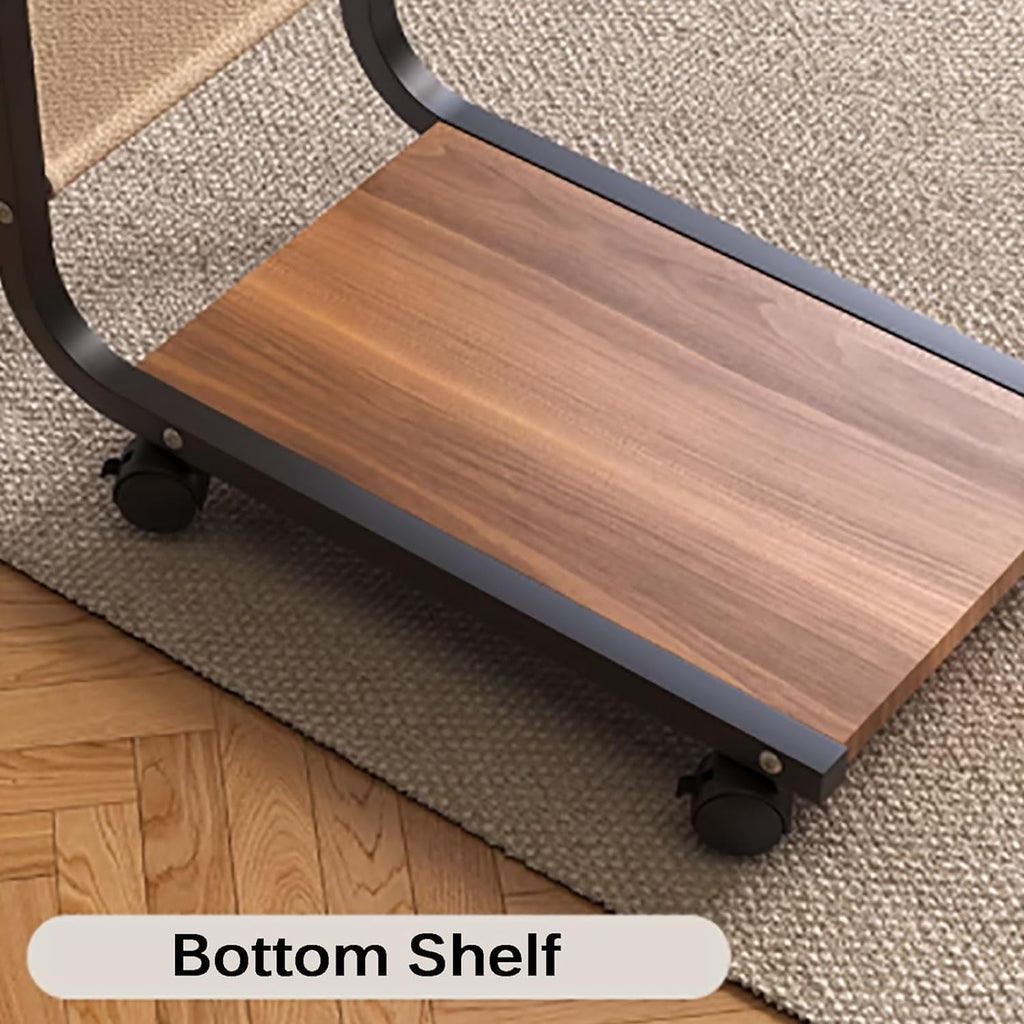 C Shaped End Table with 4 Wheels Side Table Portable Coffee Table Save Space Accent Table for Living Room Center Table
