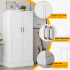 kepptory 47” Pantry Cabinet, Kitchen Pantry Storage Cabinet with Doors and Adjustable Shelves,Freestanding Buffet Cupboards Sideboard for Living Room and Dinning Room (White)