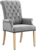 LOULENS Fabric Dining Chair, Modern Upholstered Armchair with Nailheads Trim & Wooden Legs, High-Back Accent Chair for Kitchen, Dining Room, Living Room and Bedroom, Light Grey