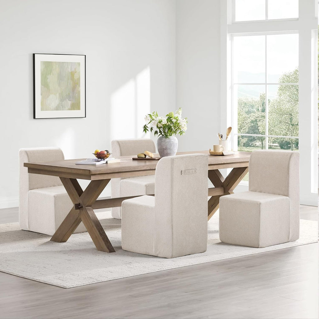 Upholstered Dining Chairs Set of 2, Modern Linen Fabric Dining Room Chairs with Mid Backrest and Padded Seat Cushion, Accent Armless Kitchen Side Chairs for Dining Room, Living Room, Reading Room