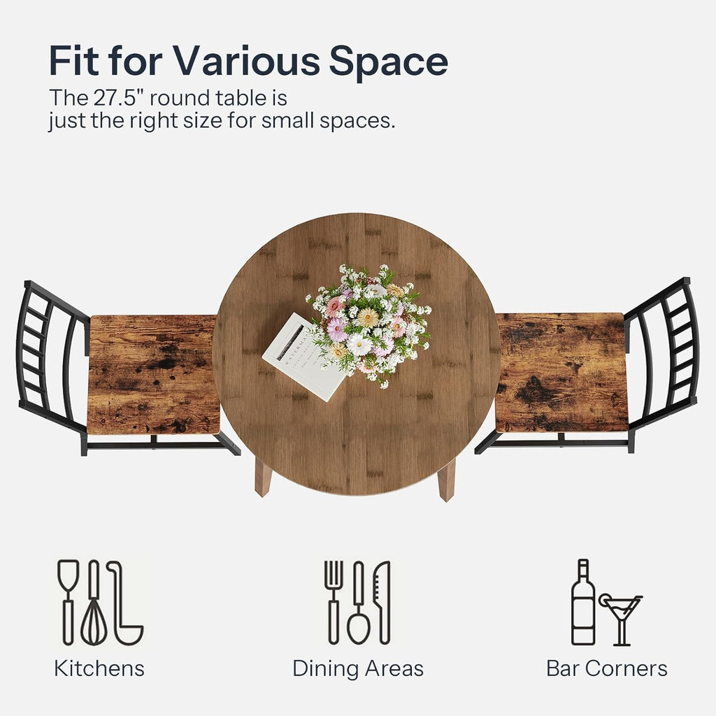 HOOBRO Bamboo Dining Table, Round Dining Table for 2, 27.5" Kitchen Table for Small Space, Writing Table, Easy to Assemble, for Dining Room, Living Room, Office, Kitchen, Apartment, Brown BR71CZ01G1