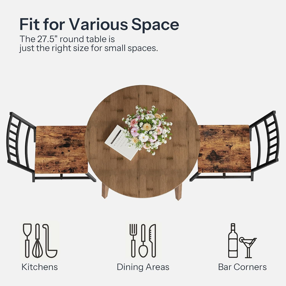 HOOBRO Bamboo Dining Table, Round Dining Table for 2, 27.5" Kitchen Table for Small Space, Writing Table, Easy to Assemble, for Dining Room, Living Room, Office, Kitchen, Apartment, Brown BR71CZ01G1