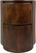 24" Chestnut Solid Wood Round Drum End Table with Two Drawers