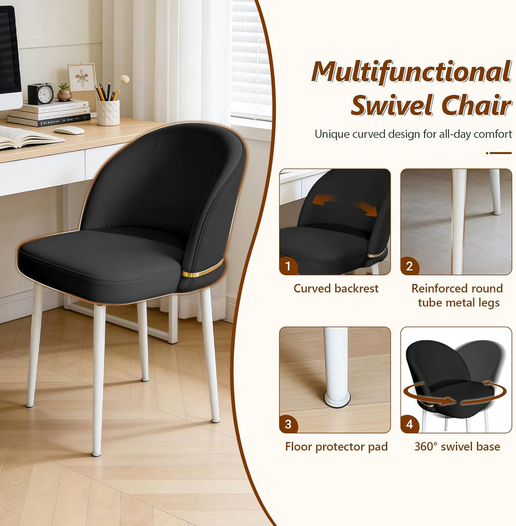 JPBSTO Modern Dining Chairs Set of 4, Swivel Upholstered Fabric Dining Chair with Metal Legs, Curved Backrest for Dining Room, Restaurant, Black