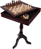 GSE Wooden 3-in-1 Chess Checkers Backgammon Game Table Set with Game Pieces | Game Room Furniture Table, Board Game Table, Removable Table Top, Large Storage Area, For Family Board Games