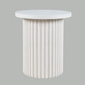 Jofran Round End Table with Fluted Pedestal Base, Mid-Century Modern Side Table for Living Room Bedroom, Accent Table, White