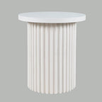 Jofran Round End Table with Fluted Pedestal Base, Mid-Century Modern Side Table for Living Room Bedroom, Accent Table, White