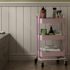 Metal Rolling Cart,3-Tier Pink Rolling Cart with Wheels,Metal Utility Cart with Wheels for Office,Home,Kitchen,Garden（13.4"x18.1"x31"） Pink