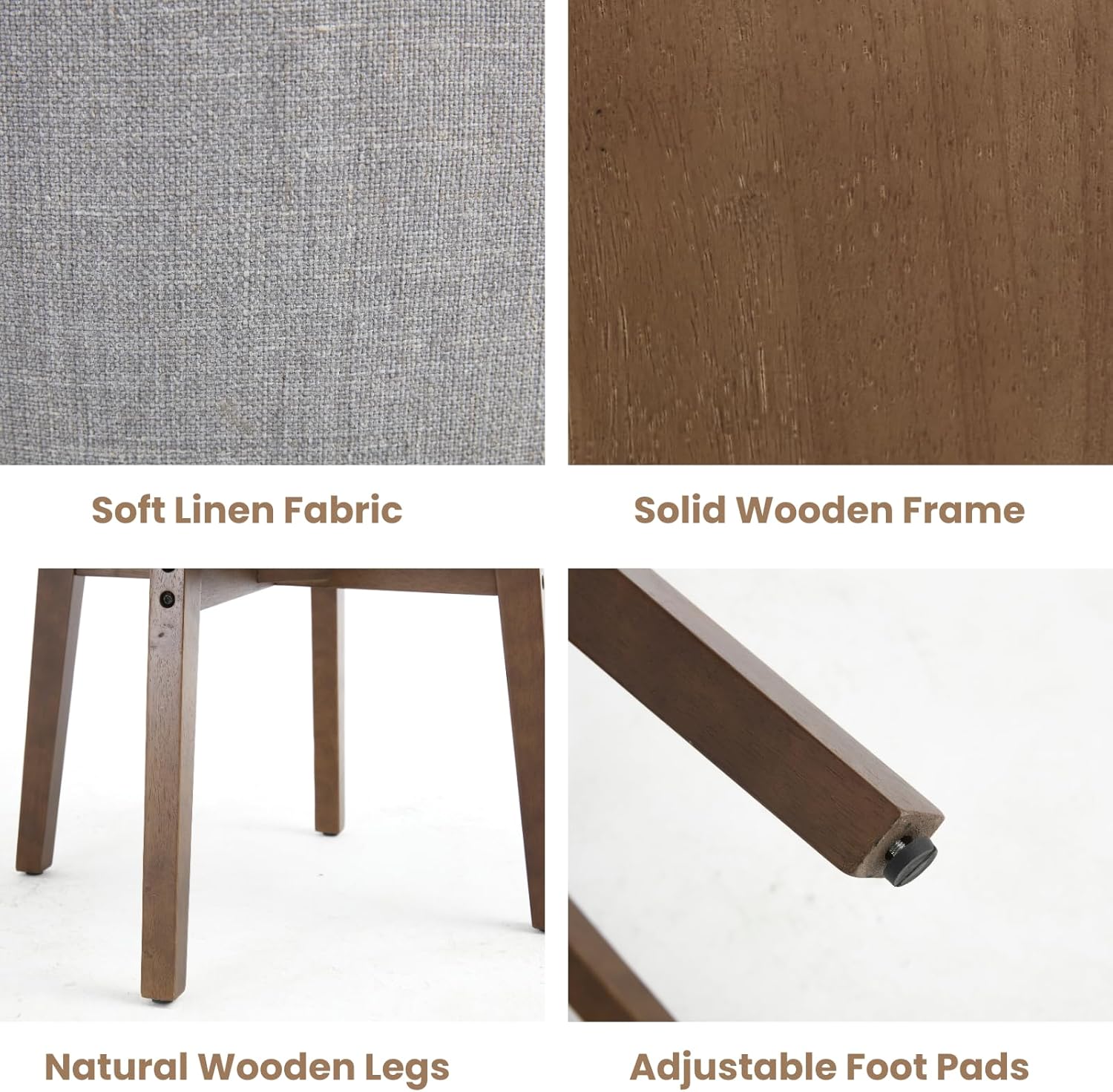 ROCITY Wooden Dining Chairs Set of 4 Modern Fabric Upholstered Dining Room Chairs with Curved Backrest and Walnut Legs for Kitchen,Living Room, Grey