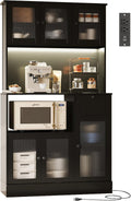 71" Kitchen Hutch Cabinet with Storage for Living & Dining Room, Kitchen Pantry Cabinet with LED Light & Outlet, All Black