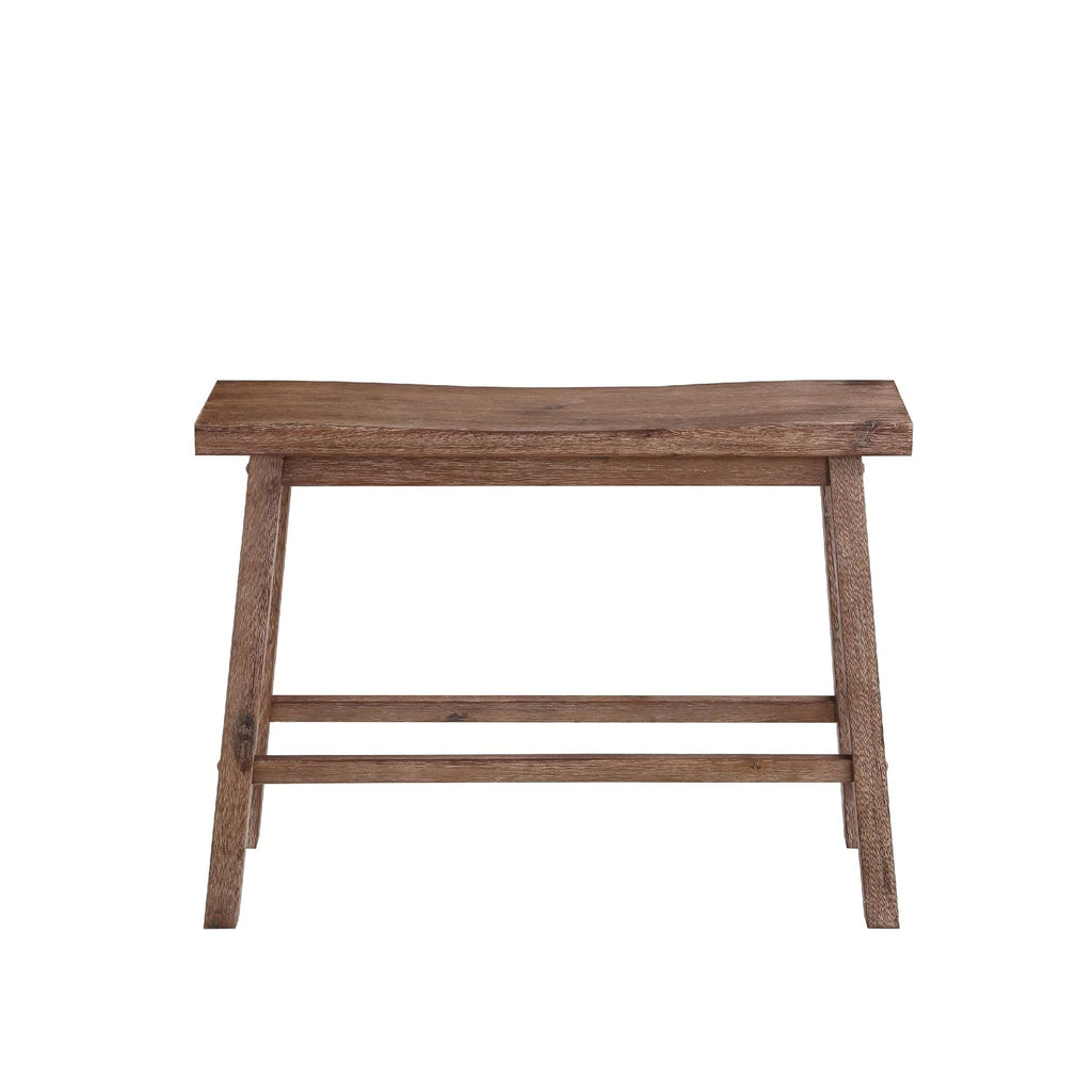 Benjara 33 Inch Saddle Seat Bench, Sandblasted Antique Brown Acacia Wood, Angled Frame Design, Rustic Entryway Bench for Dining Room, Bedroom, Hallway, Living Room and Home Decor