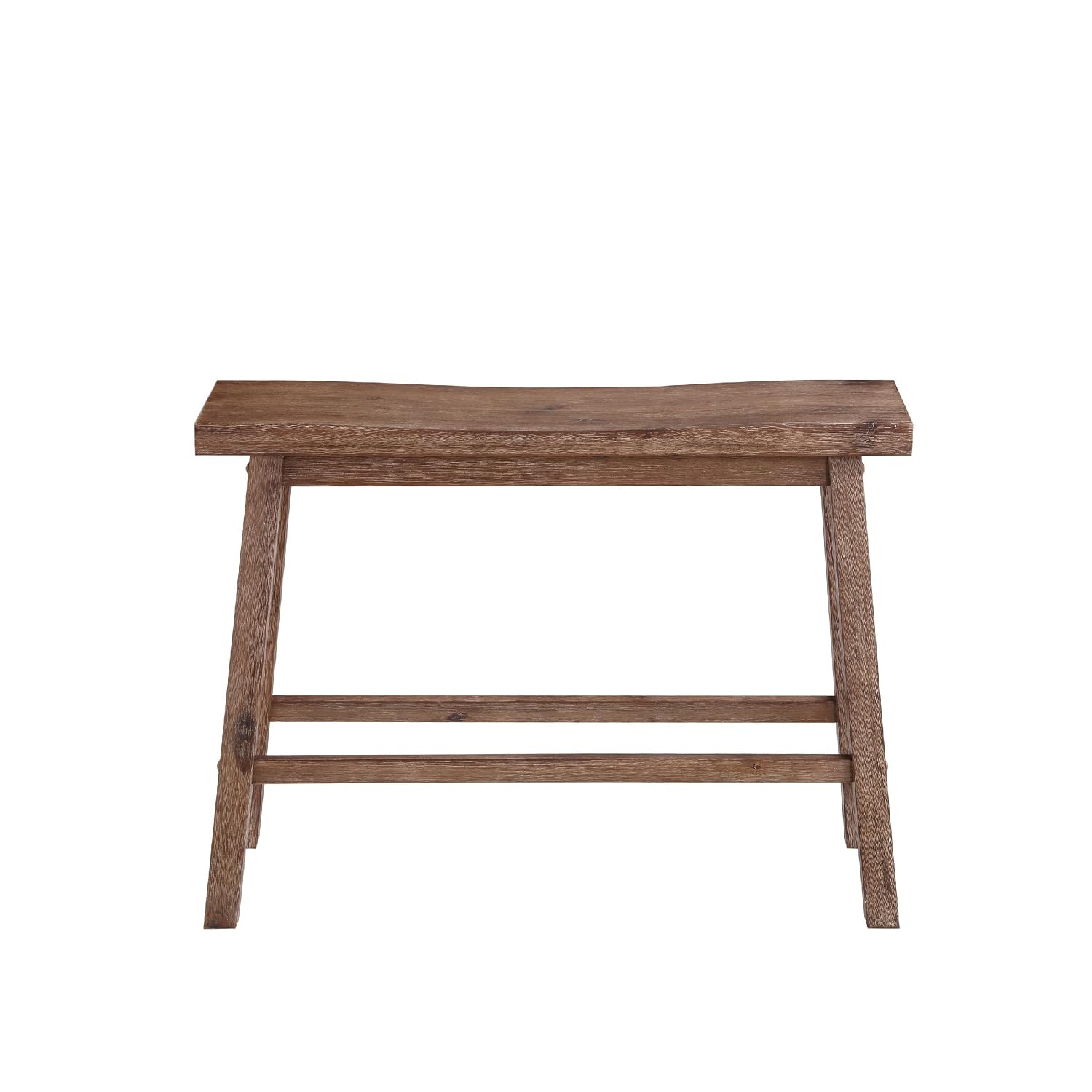 Benjara 33 Inch Saddle Seat Bench, Sandblasted Antique Brown Acacia Wood, Angled Frame Design, Rustic Entryway Bench for Dining Room, Bedroom, Hallway, Living Room and Home Decor