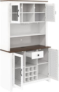70.9” Kitchen Pantry Cabinet, Farmhouse Rustic Buffet Hutch with LED Lighting and Power Outlets, Large Food Pantry Cabinet with Doors and Adjustable Shelves, Storage Cabinet with Wine Rack for Kitchen