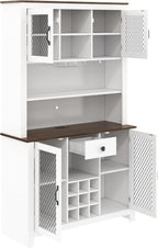70.9” Kitchen Pantry Cabinet, Farmhouse Rustic Buffet Hutch with LED Lighting and Power Outlets, Large Food Pantry Cabinet with Doors and Adjustable Shelves, Storage Cabinet with Wine Rack for Kitchen