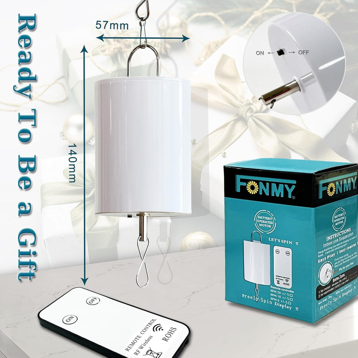 Fonmy Hanging Display Motor with Remote 5 RPM Low Speed for Wind Spinner Ornament Hanging Decor Wind Chimes Baby Crib Mobile Battery Operated Motor