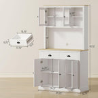 71inch Freestanding Pantry Cabinet — 39.25in Wide, White Finish with Yellow Oak Countertop, 4 Adjustable Shelves, 176lb Max Capacity
