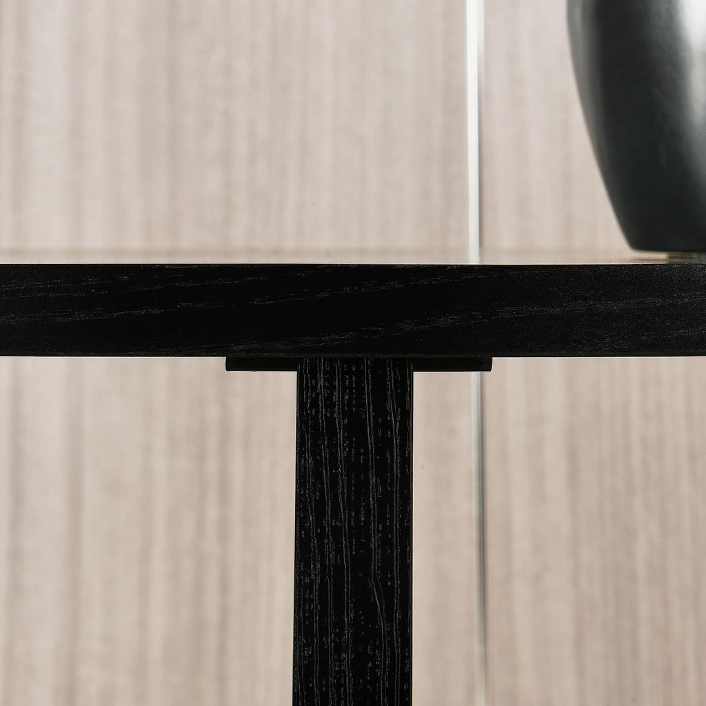 Round End Table, Farmhouse Side Table with Solid Wood Criss-Cross Legs for Small Space, Circle Beside Table with 2 Storage Shelves , SofaTable for Living Room, Bedroom, Nightstand, Black CJZ