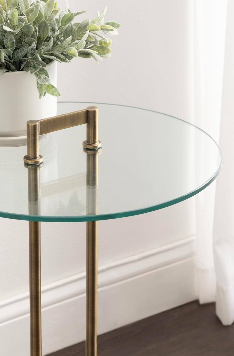 Kate and Laurel Cerullo Modern Round Glass Side Table with Marble Base, 16 x 16 x 24, Antique Brass and Black Marble, Glam Circle End Table for Use as Indoor Plant Stand or Bedroom Nightstand