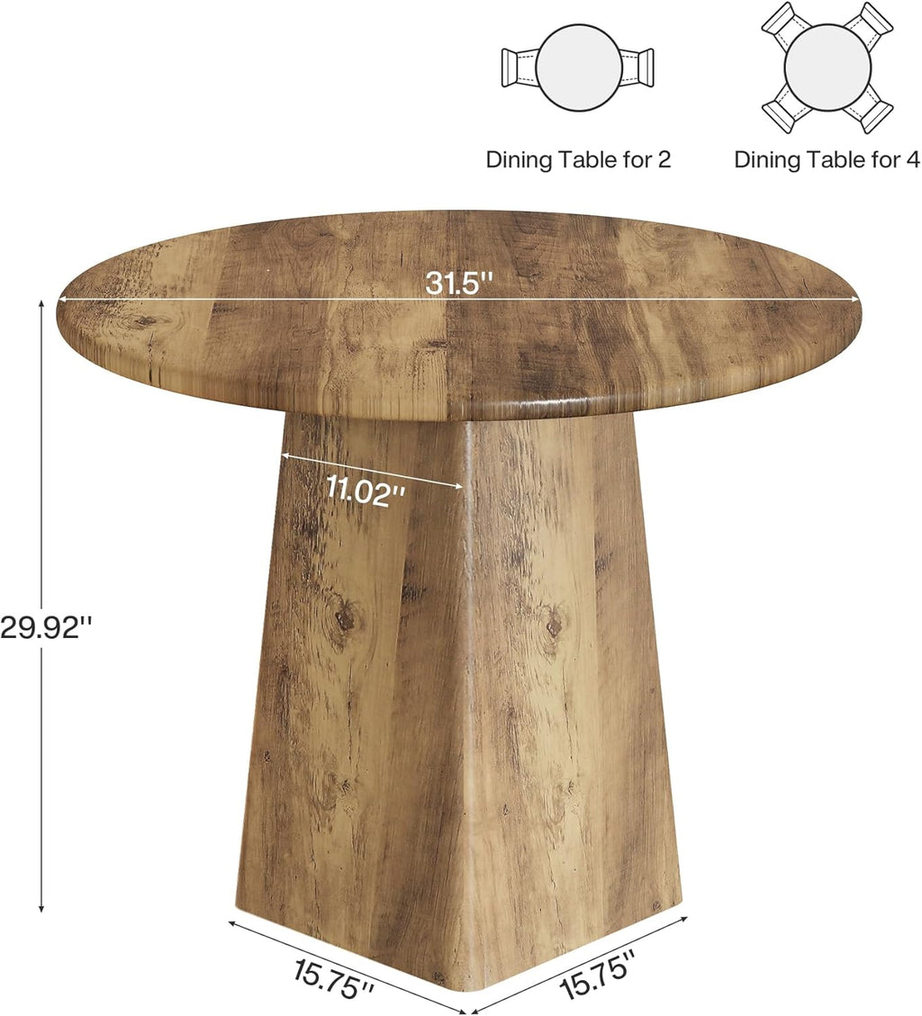 Tribesigns 31.5-Inch Round Dining Room Table for 2-4, Farmhouse Small Kitchen Dinner Table with Square Base for Dining Room Living Room, Rustic Brown