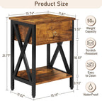 JMLHMXC Nightstands Industrial Bedside End Tables with Drawer and Storage Shelf,Small Side Table for Bedroom, Living Room, Sofa Couch,Brown