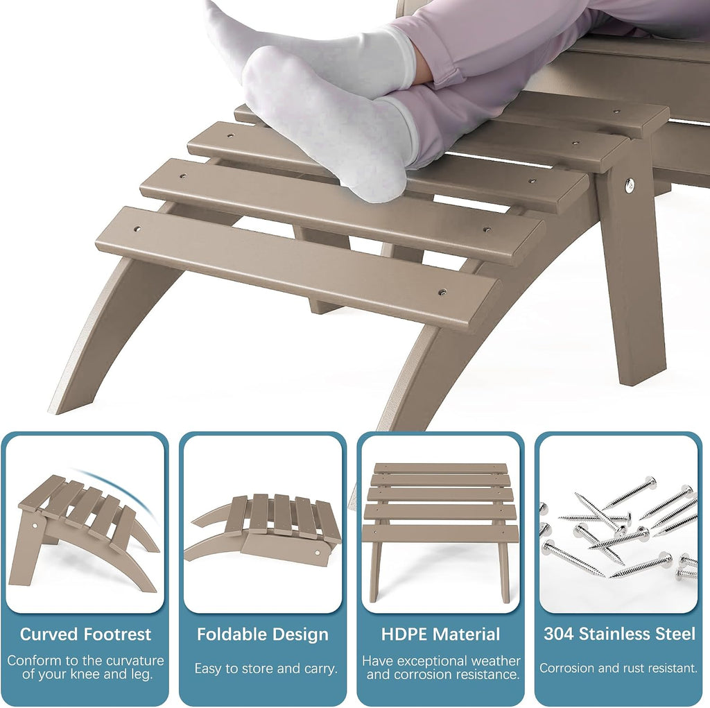 NAVINE Adirondack Ottoman Set of 4, Folding Adirondack Ottoman for Adirondack Chair, HDPE All Weather Outdoor Footstool for Patio, Backyard, Porch, Garden, Brown
