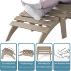 NAVINE Adirondack Ottoman Set of 4, Folding Adirondack Ottoman for Adirondack Chair, HDPE All Weather Outdoor Footstool for Patio, Backyard, Porch, Garden, Brown