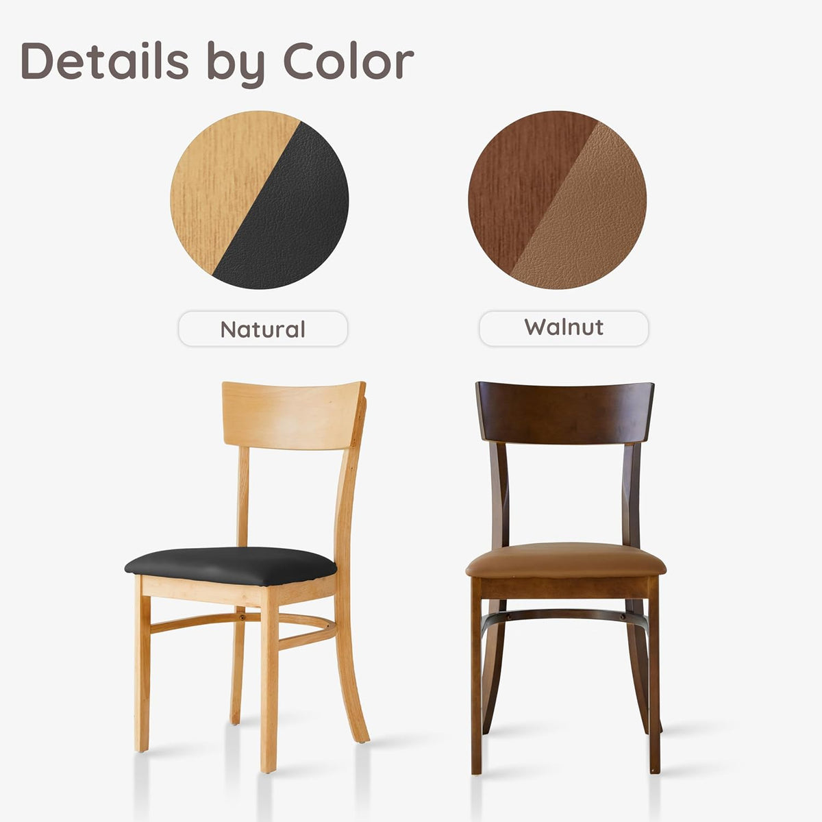 Livinia Mint Dining Chair Set of 2, Solid Malaysian Oak PU Leather Upholstered Cushion Seat, Straight Back Side Chairs (Natural)