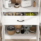 MOUMON Pantry Cabinet Kitchen Storage Cabinet with Glass Doors, Kitchen Pantry with Shelves & Drawer, for Living Room White (31.5”W x 15.7”D x 78.7”H), Small