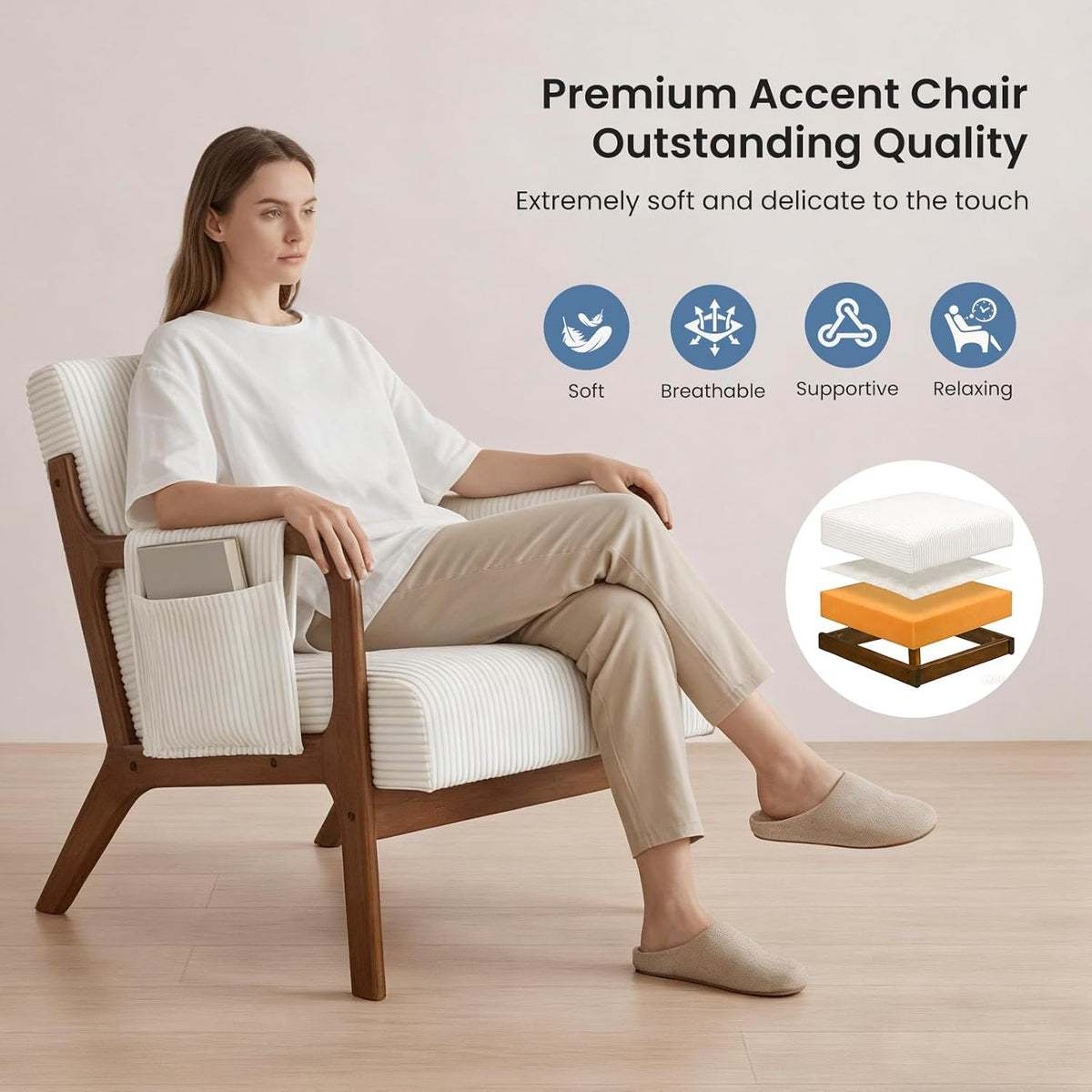 DUMOS Mid Century Modern Accent Chair, 17'' Seat Height with Side Pocket