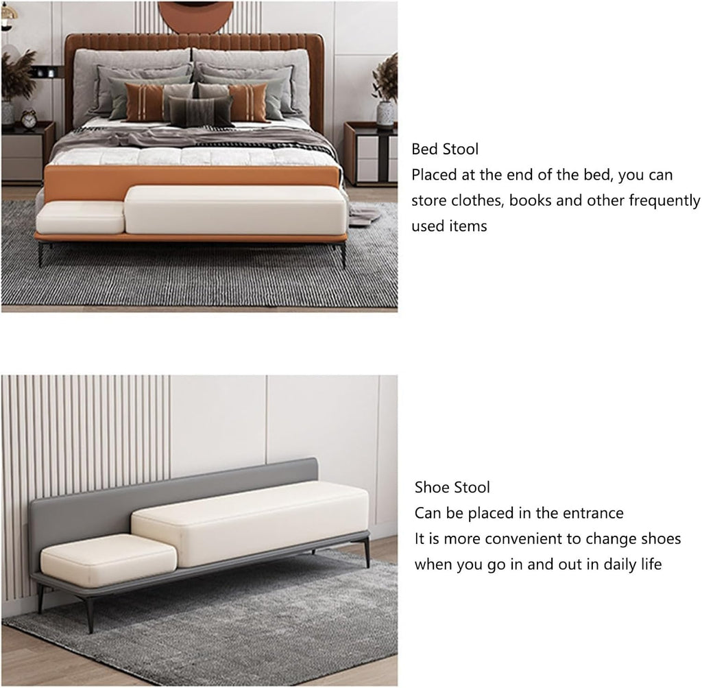 Modern End of Bed Bench Foot of Entryway Storage Ottoman Leather Entryway(Gris,90 * 40 * 52cm)