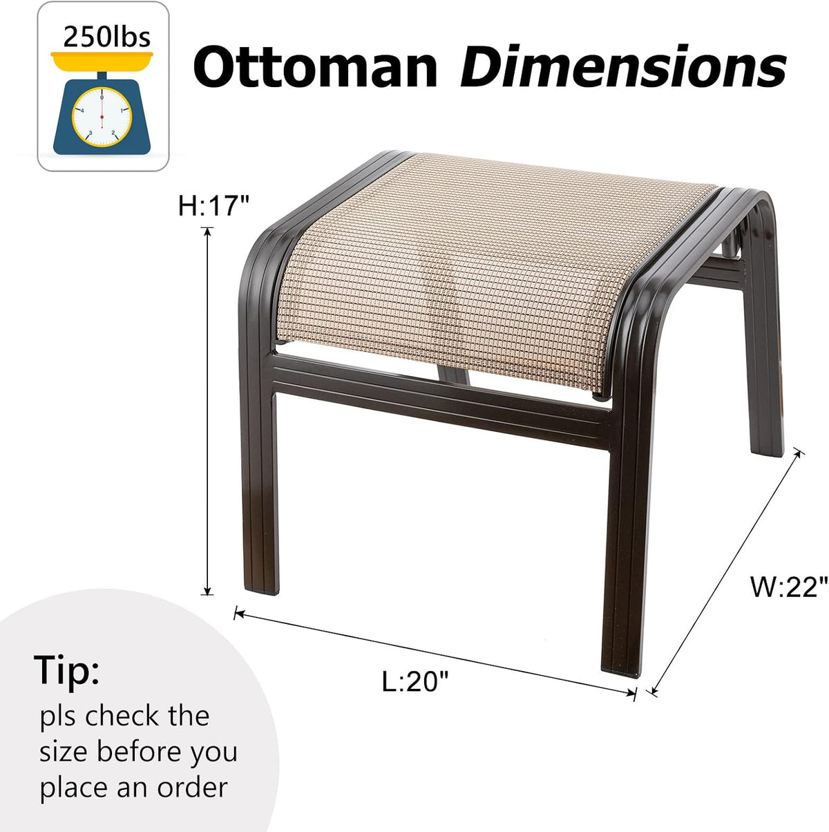 Summerville Outdoor Ottomans Textliene Patio Furniture Small Seating Furniture Aluminum Metal Footstools for Rest Set of 2