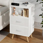 Aenuert Night Stand, White Nightstand with Fabric Drawers, Wooden Side Table with Open Storage, 3-Tier Modern End Table, Bedside Table for Small Space, Living Room, Bedroom