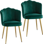 VECELO Velvet Dining Chairs Set of 2, Modern Upholstered Kitchen Chairs with Thick Cushions, Curved Padded Backrest and Metal Legs, for Kitchen, Dining Room, Living Room, Green