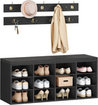 HOOBRO Shoe Storage Bench with Cushion, 39.4" L Entryway Bench with 12 Cubbies, Entryway Hall Tree with Storage, Cubby Shoe Rack Bench with Coat Rack for Hallway, Holds up to 330 lb, Black BB112HX01