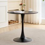 23.6" Small Round Dining Table for 2 4, [Sturdy Metal Tulip Base] Black Modern Circle Kitchen Table, Space Saving, for Dining Room Apartment Office