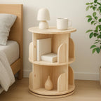 2 Tier Wood Bookshelf Office End Table,Nightstand with Storage Shelf,Rotating Side Table,Circle Nightstands for Bedroom,Modern Sofa Bedside Tables for Living Room,Easy Assembly.