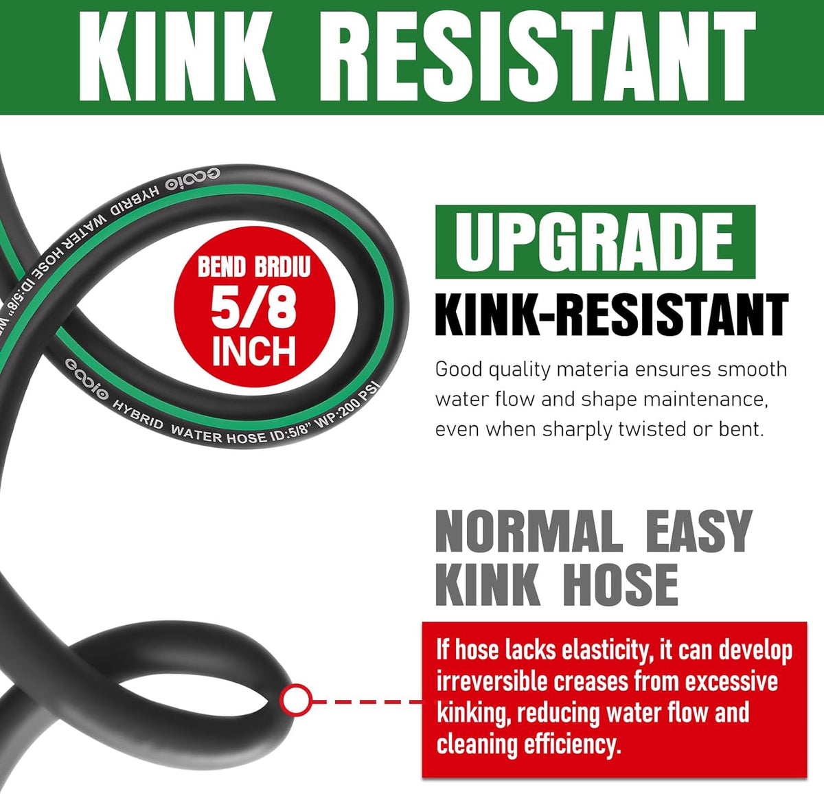 Heavy Duty Garden Hose 10ft, NON-EXPANDABLE Flexible Water Hose, Kink Resistant Lightweight Hybrid Hose, Leakproof Hose Male to Female Fittings