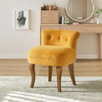 HULALA HOME Velvet Vanity Stool with Low Back, Mustard | Small Modern Vanity Chair with Solid Wood Legs for Women Girls, Bedroom, Dressing Table
