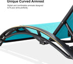 PURPLE LEAF Patio Pool Lounge Chaise Set of 3 Outdoor Chair, Turquoise Blue | 2 Chaise + 1 Table, Aluminum Frame, UV Textilene Fabric, Adjustable Headrest & 5 Recline Angles, Stackable, S-Curve Backrest